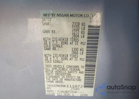 2017 Nissan Murano Sv from USA, damaged, VIN 5N1AZ2MG9HN111072